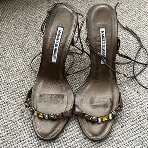 Manolo Blahnik Copper metallic Strappy Sandal with Stones Size 38/8